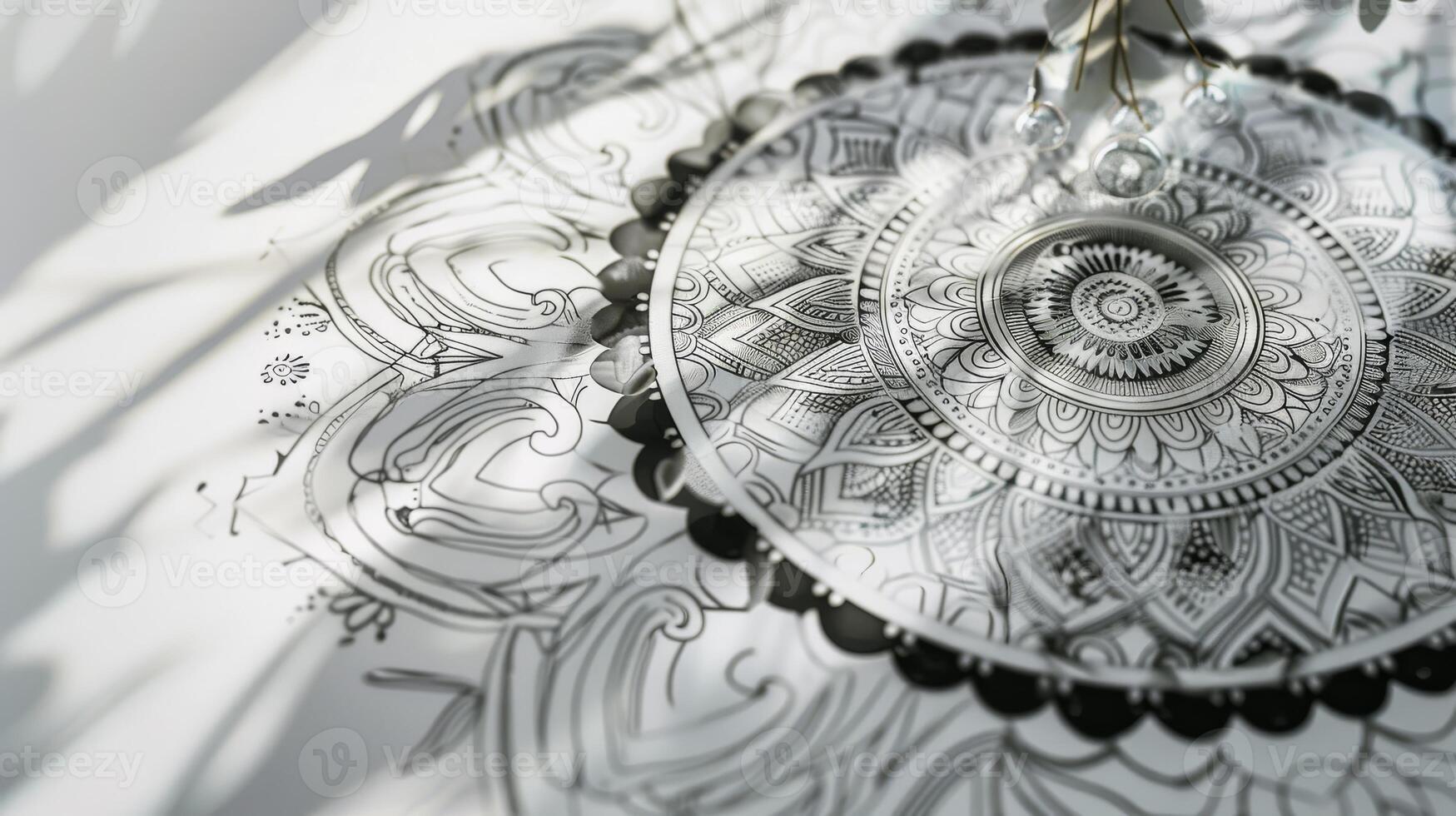 Elegant mandala artworks adding sophistication to a clean white surface photo