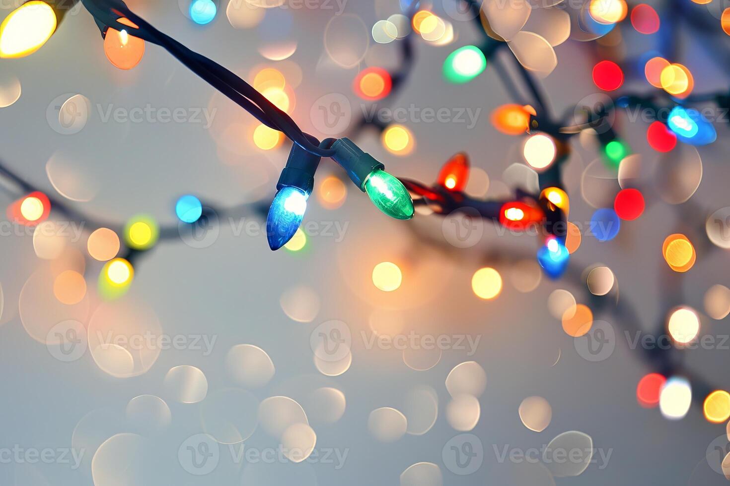 Festive Christmas lights against a soft transparent white backdrop, evoking holiday sparkle photo