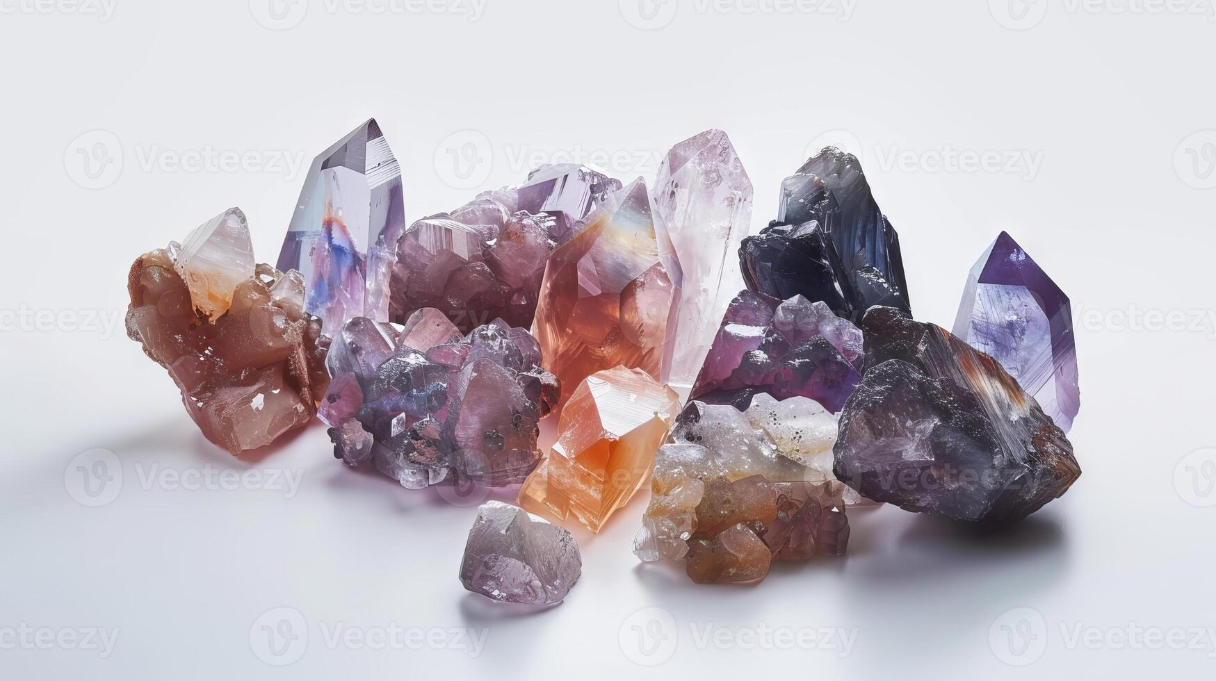 Ethereal gemstone clusters creating a sense of magic and wonder on a blank white backdrop photo