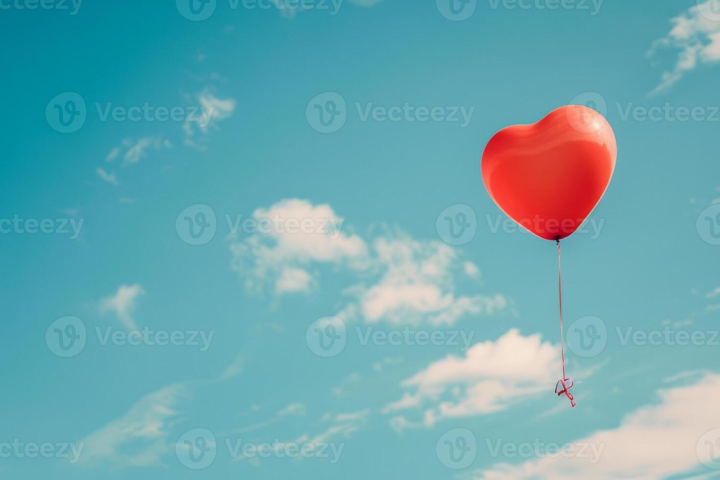 Heart-shaped balloon floating in the sky photo