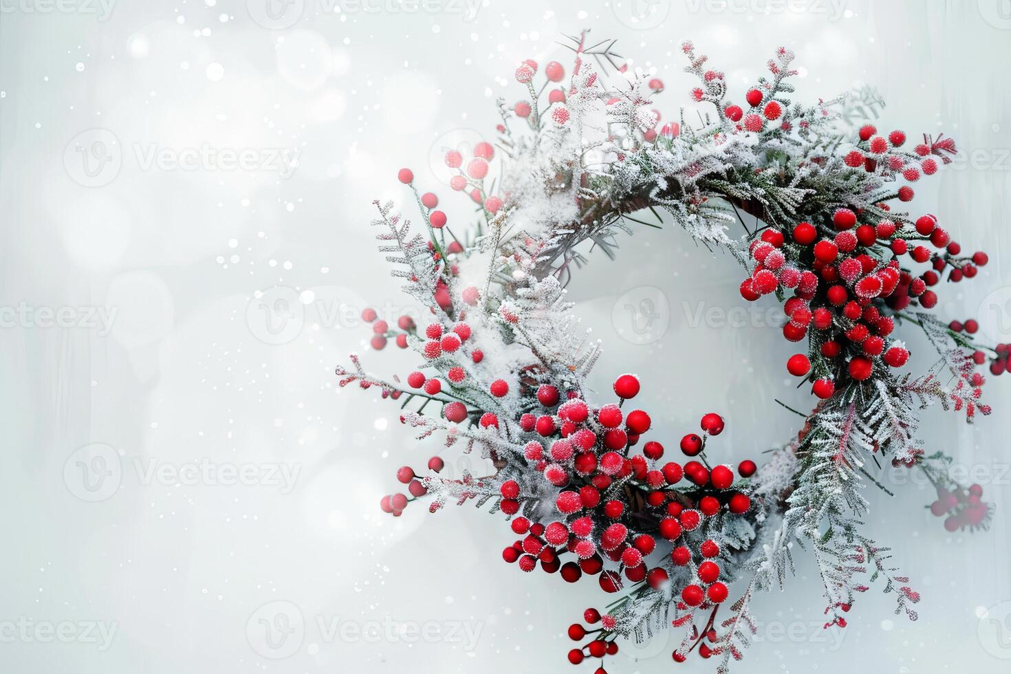 Joyful Christmas wreath on a soft transparent white surface, evoking holiday cheer photo