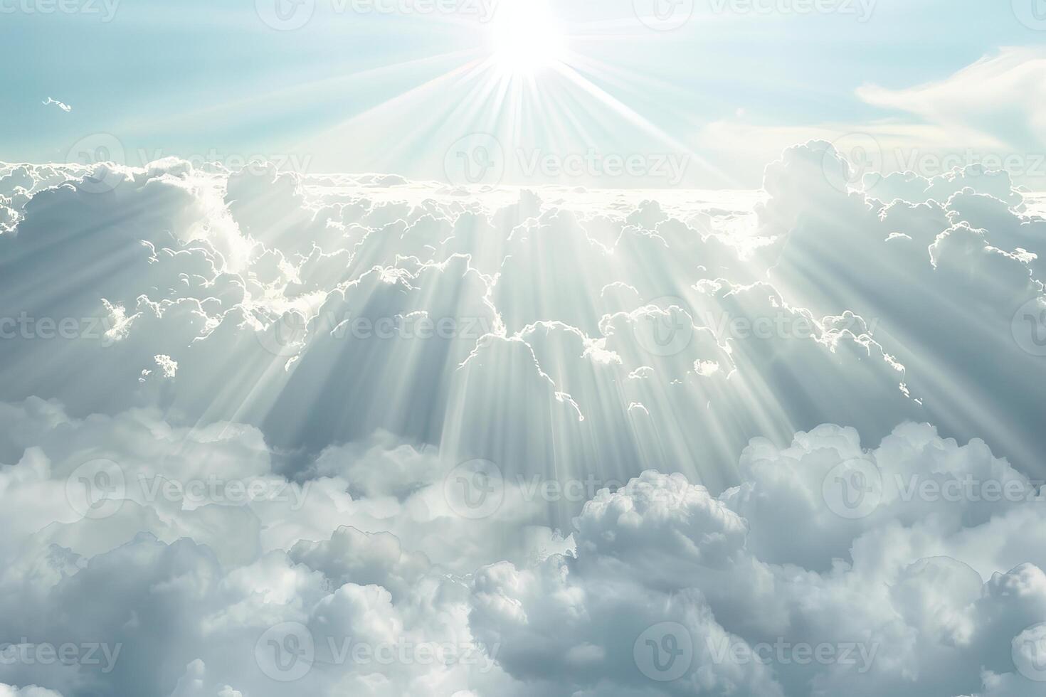 Sunlit sky with majestic nimbostratus clouds on a transparent white backdrop, ideal for atmospheric compositions photo