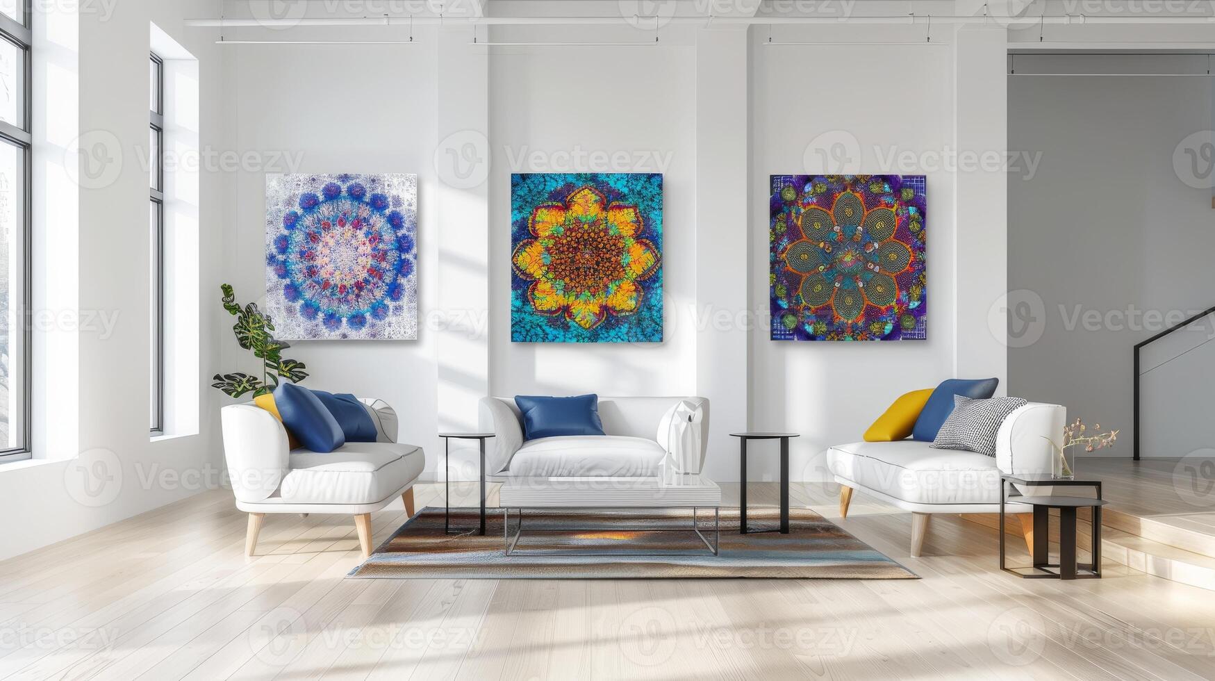 Enchanting mandala artworks adding a touch of magic to a minimalist white setting photo