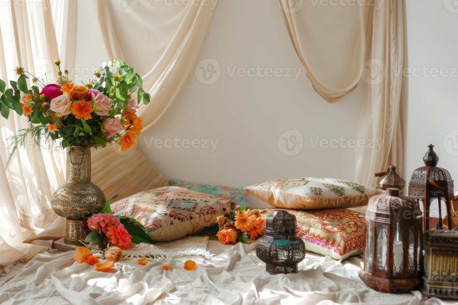 Moroccan-inspired decorations against a soft transparent white backdrop, evoking exotic vibes photo