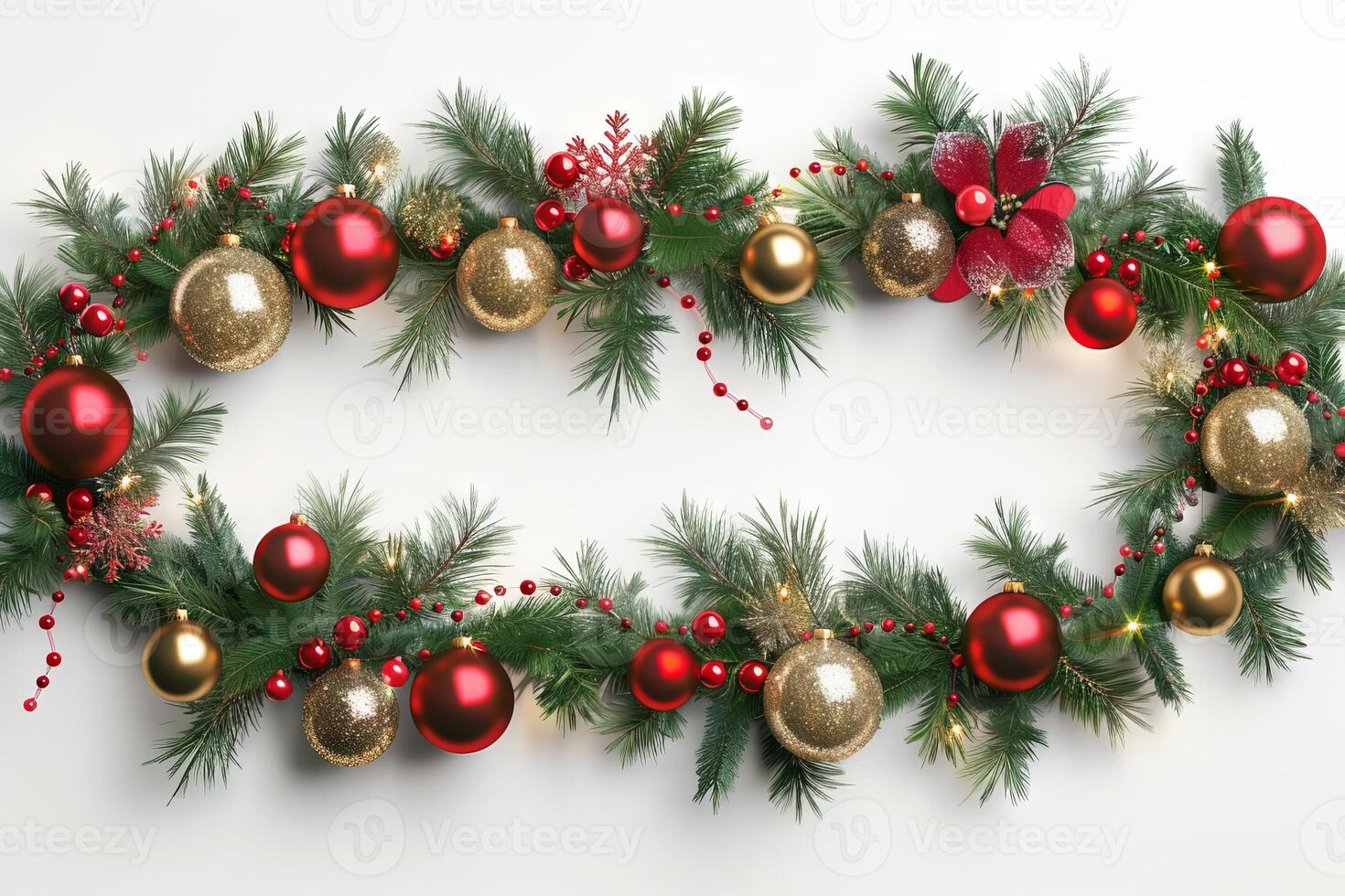 Festive Christmas garland against a transparent white background, adding holiday charm photo