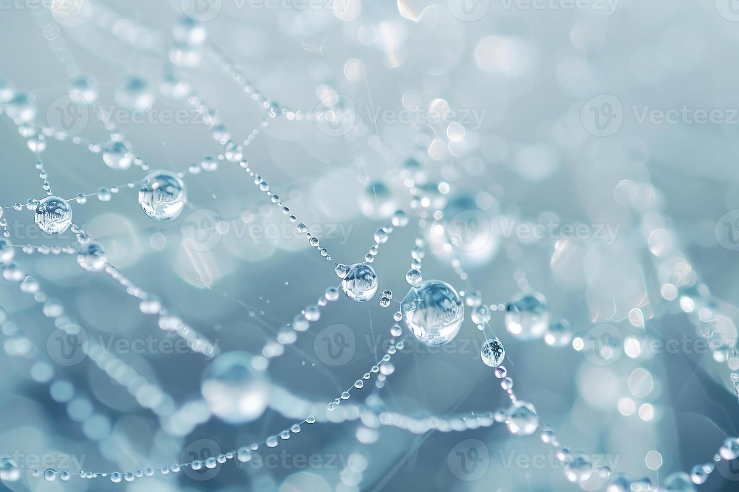 Crystal-clear water droplets caught in the delicate strands of a spider's web photo