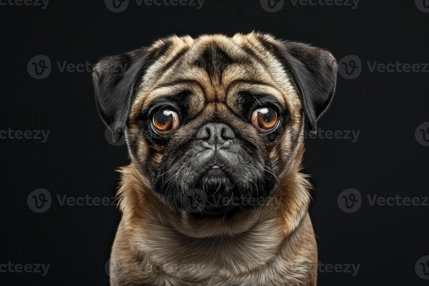 Cute pug with wrinkled face and expressive eyes, adding charm to any composition photo