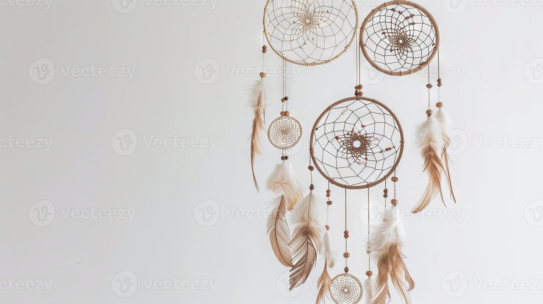 Delicate and ornate boho dreamcatchers with intricate details and soft feathers add a touch of elegance to any project on white photo