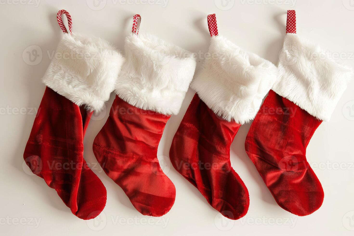 Traditional Christmas stockings on a transparent white canvas, ideal for holiday graphics photo