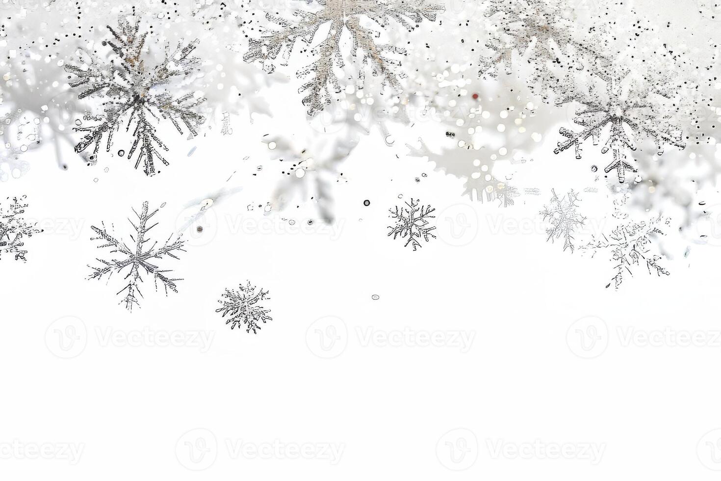 Glittering snowflake sparkles falling gently on a transparent white background, evoking images of winter wonderlands photo