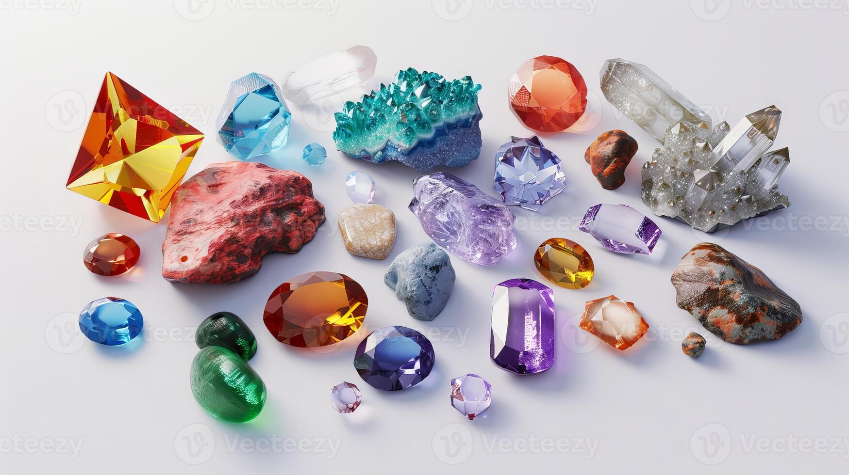 Glistening gemstones offering a glimpse into the wonders of the earth against a pure white backdrop photo