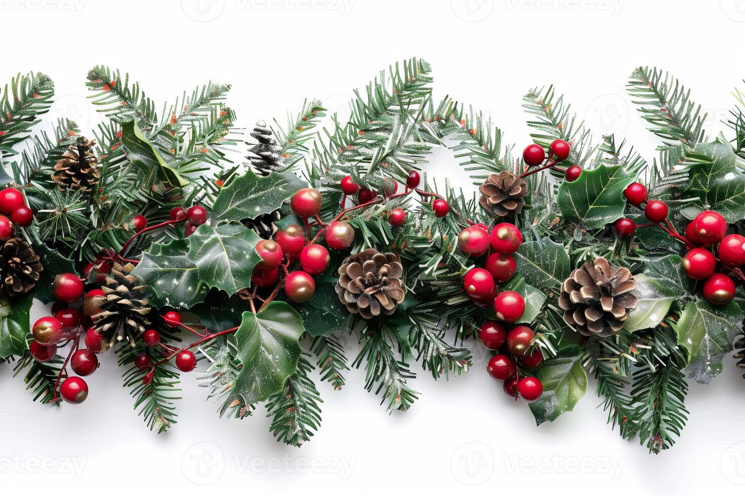 Festive Christmas garland against a transparent white backdrop, perfect for seasonal designs photo