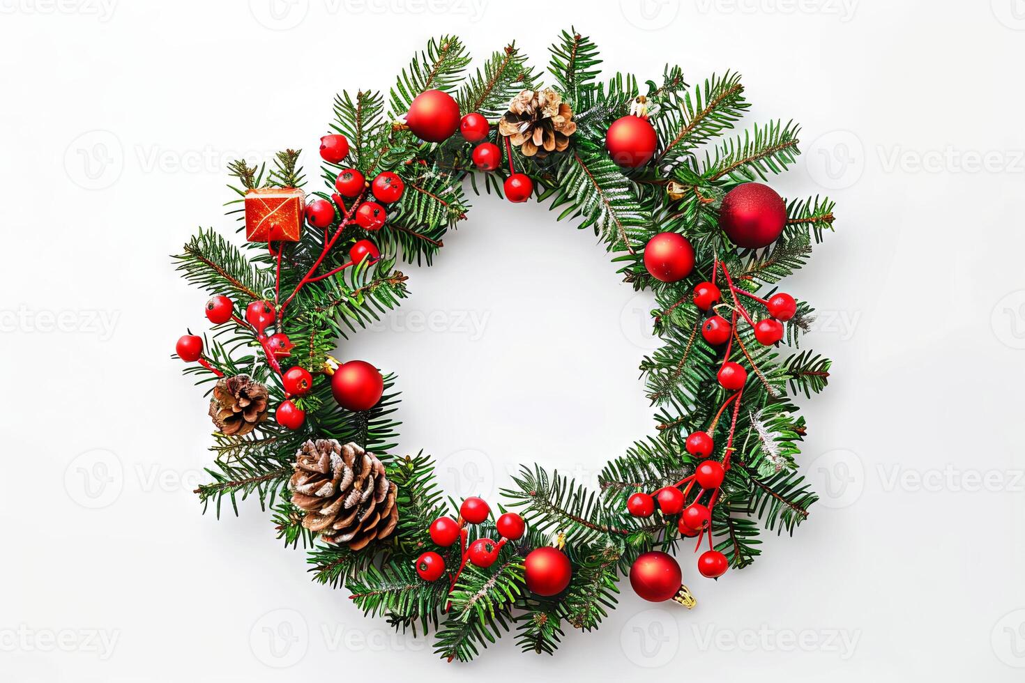Joyful Christmas wreath on a soft transparent white backdrop, perfect for holiday invitations photo