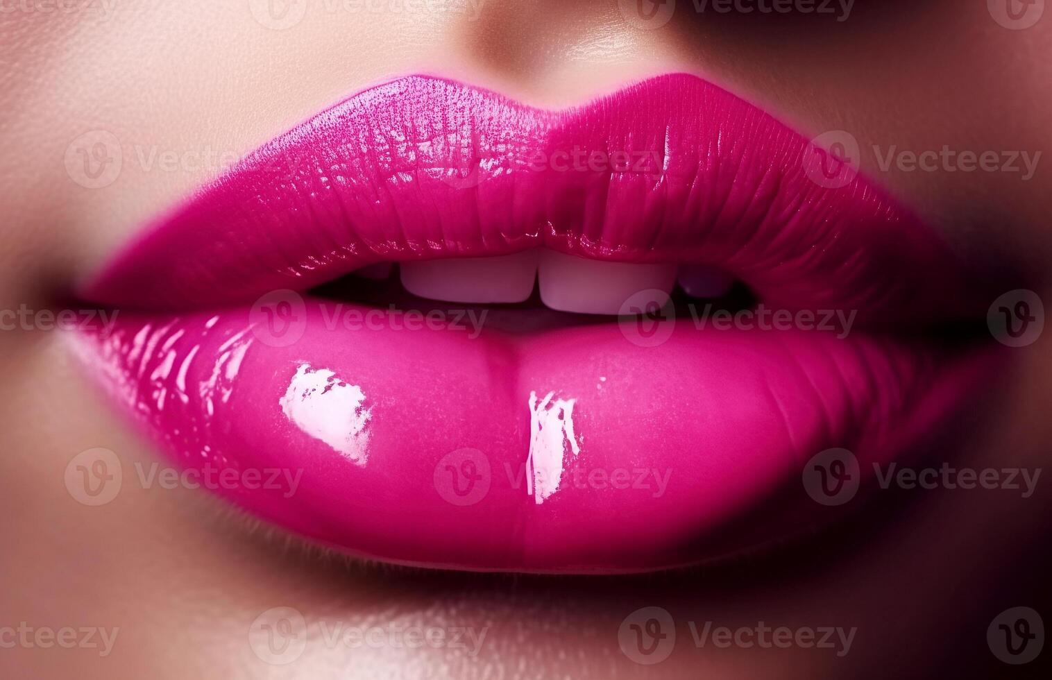 women lips with pink shiny lipstick close-up. Beauty concept. illustration photo