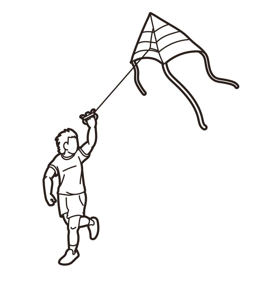 A Boy Running Fly a Kite vector