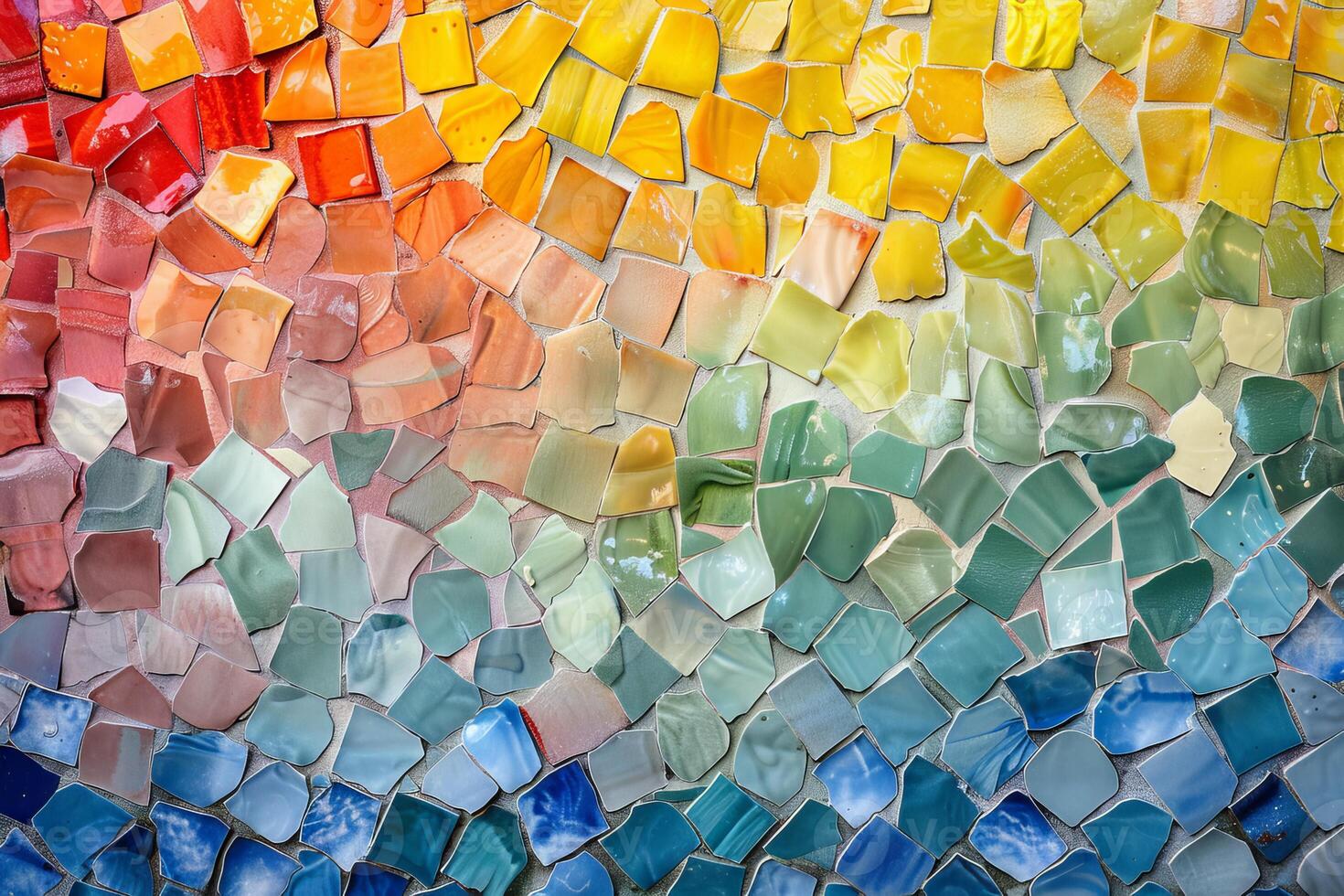 Rainbow-colored ceramic tiles transparently arranged in a mosaic pattern photo