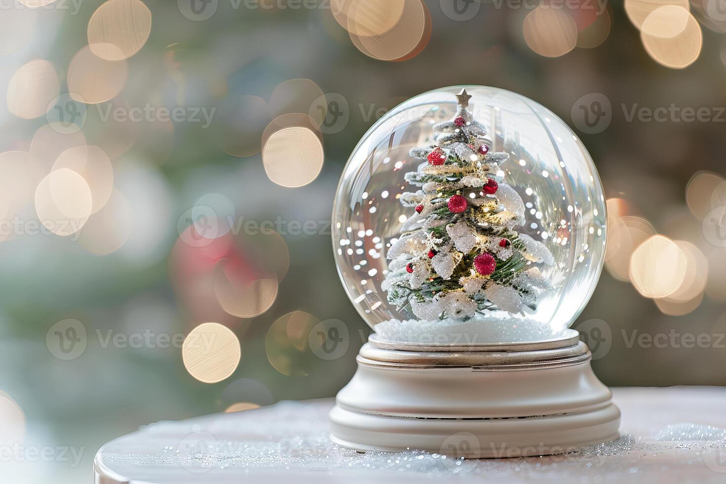 Whimsical Christmas snow globe on a soft transparent white backdrop, perfect for holiday cards photo
