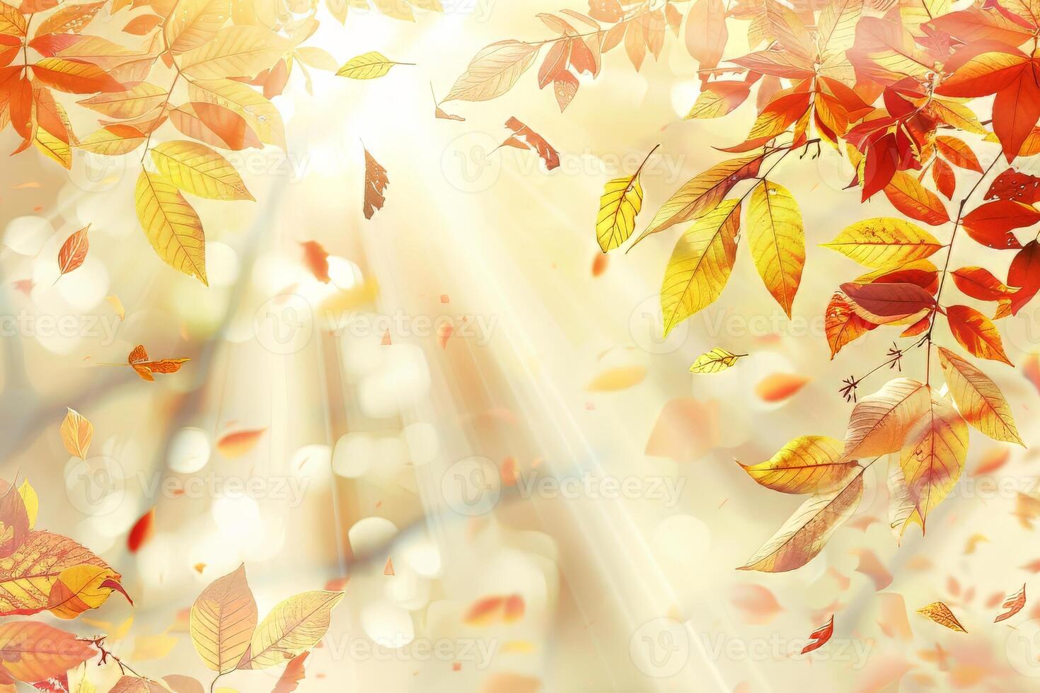 A bright yellow leafy tree with a lot of leaves falling. The leaves are scattered all over the ground photo