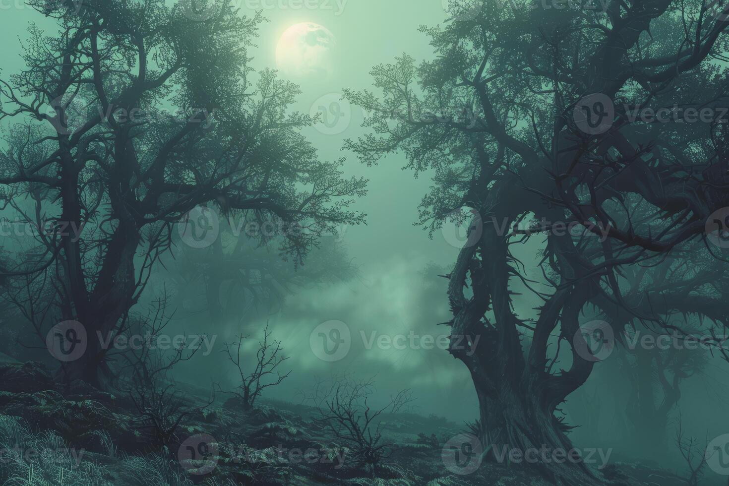 Wisps of fog in a mystical forest photo