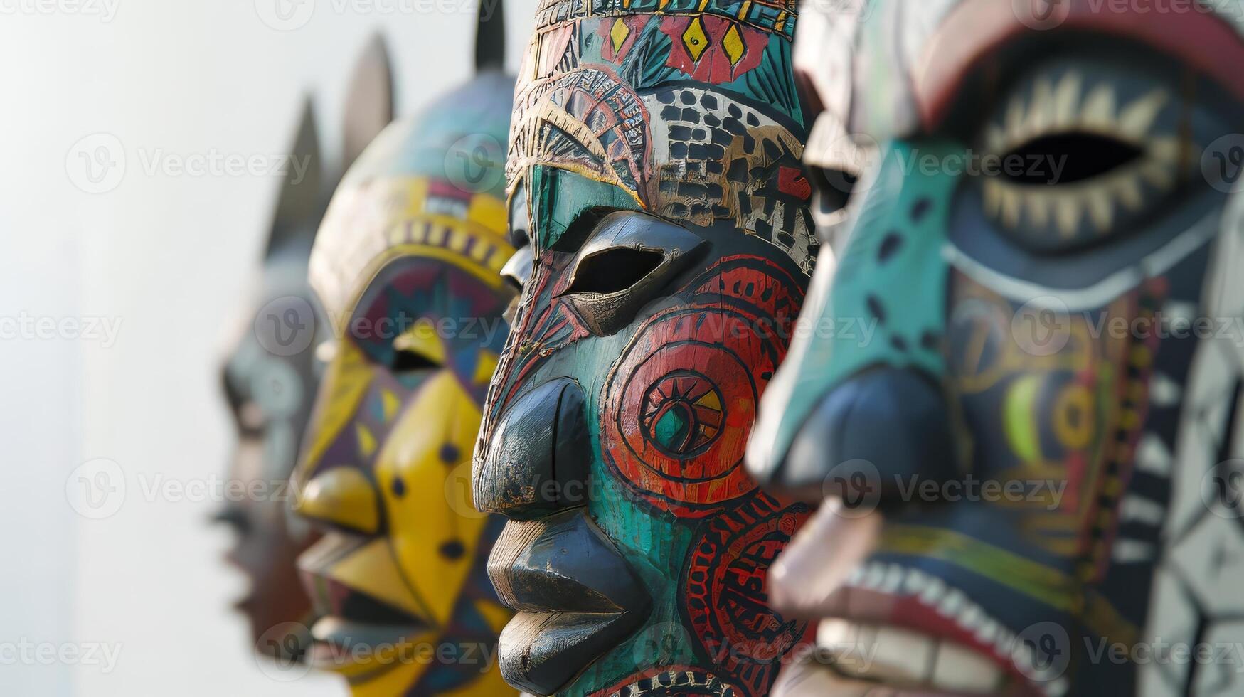 A group of masks with different colors and designs photo