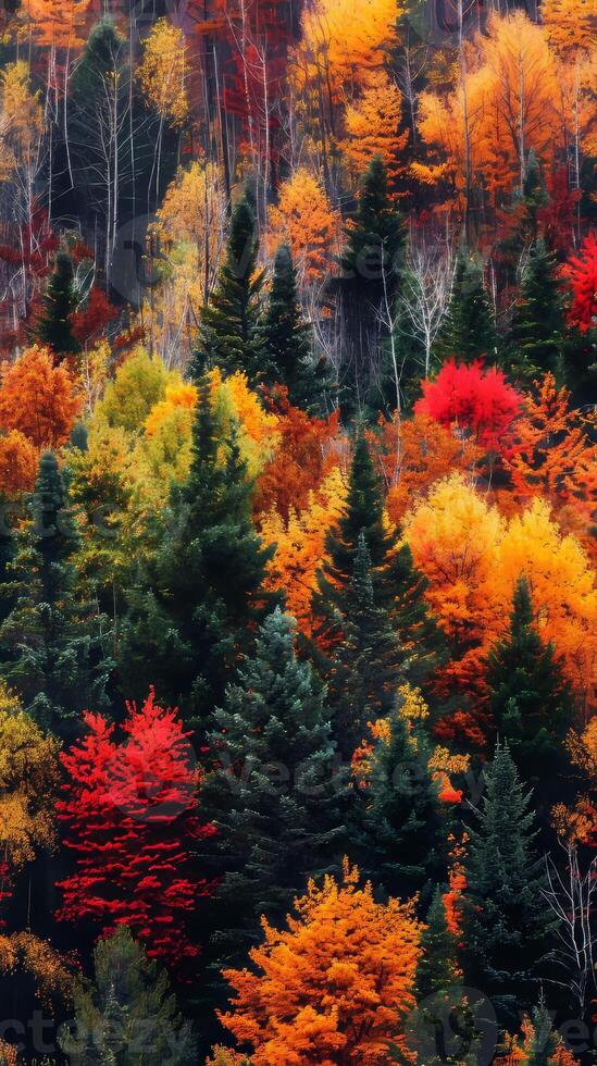 Vibrant autumnal forests ablaze with color photo