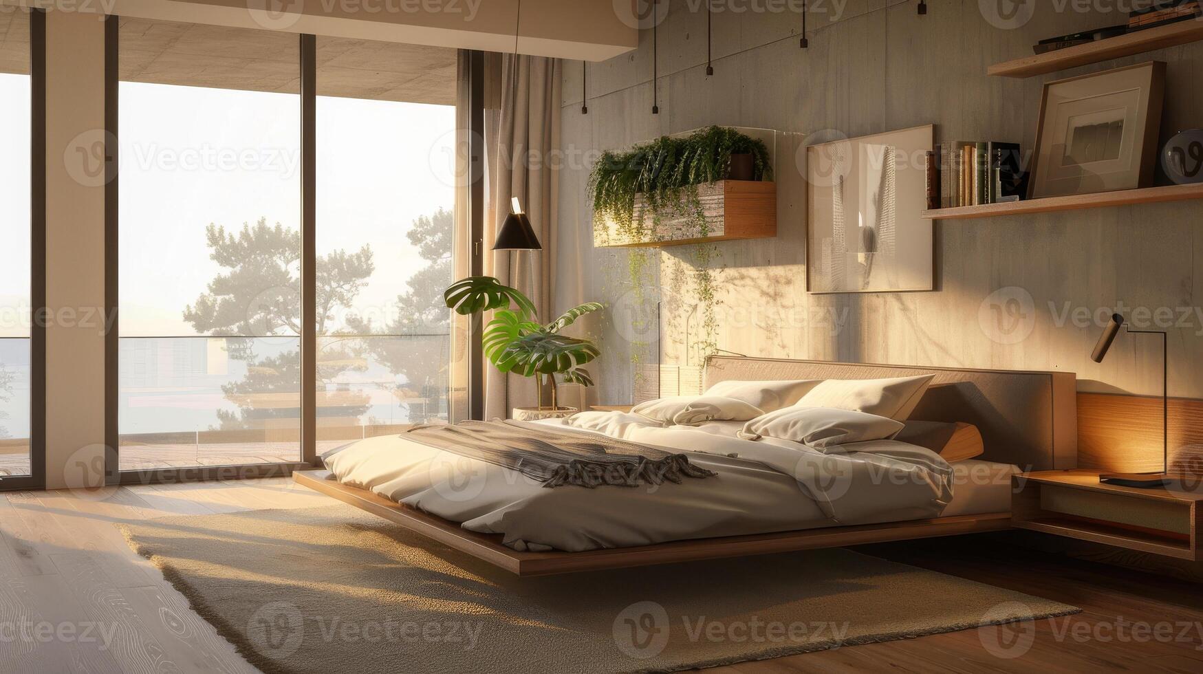 Modern bedroom with minimalist color scheme photo