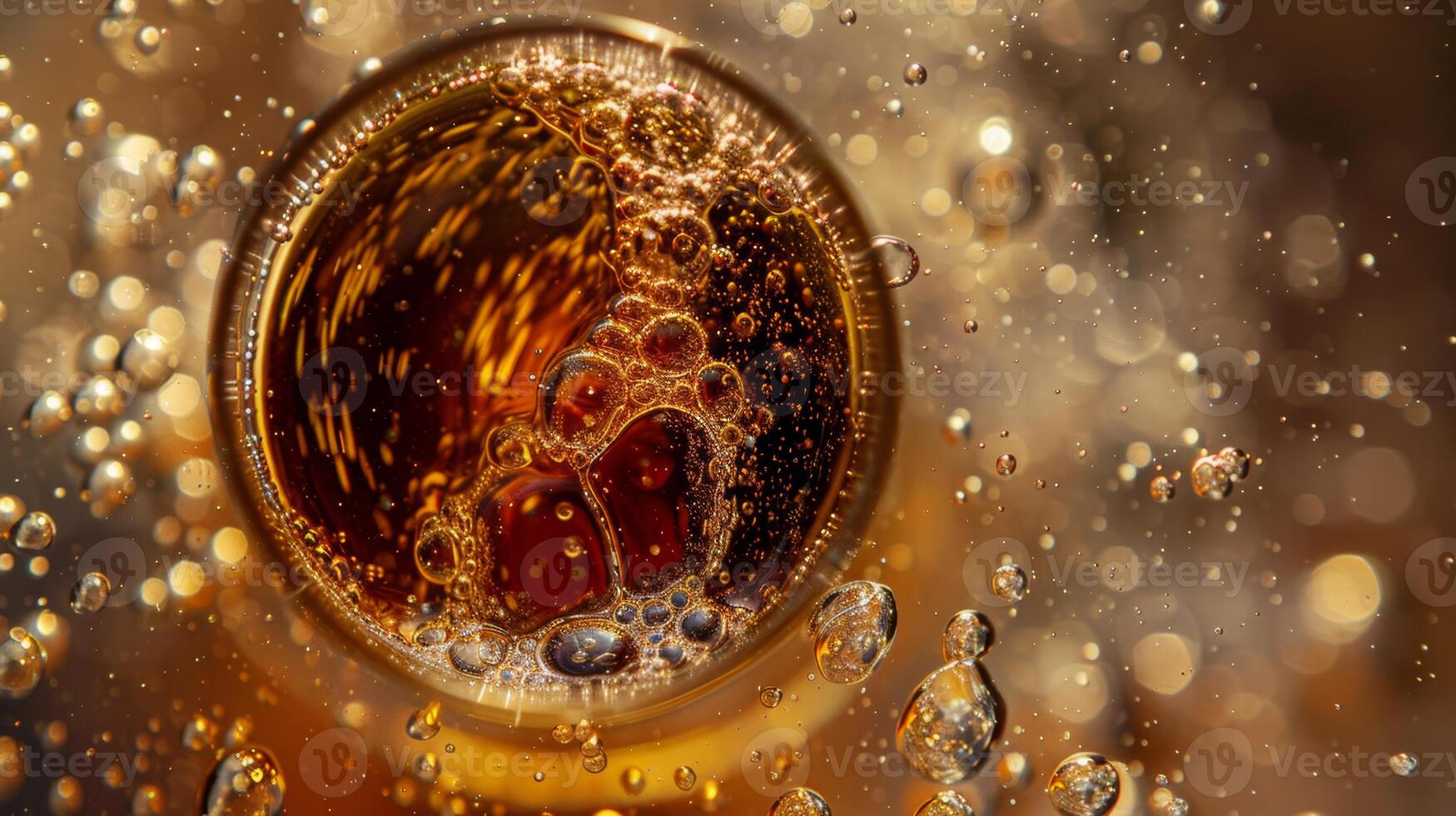 Overhead shot of a spinning glass of fizzy soda photo