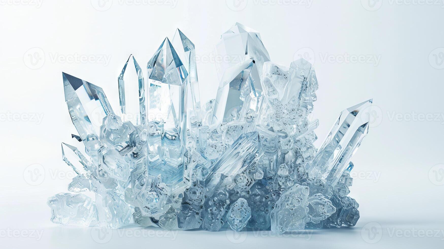Abstract crystal formations resembling intricate ice sculptures against a clean white backdrop photo