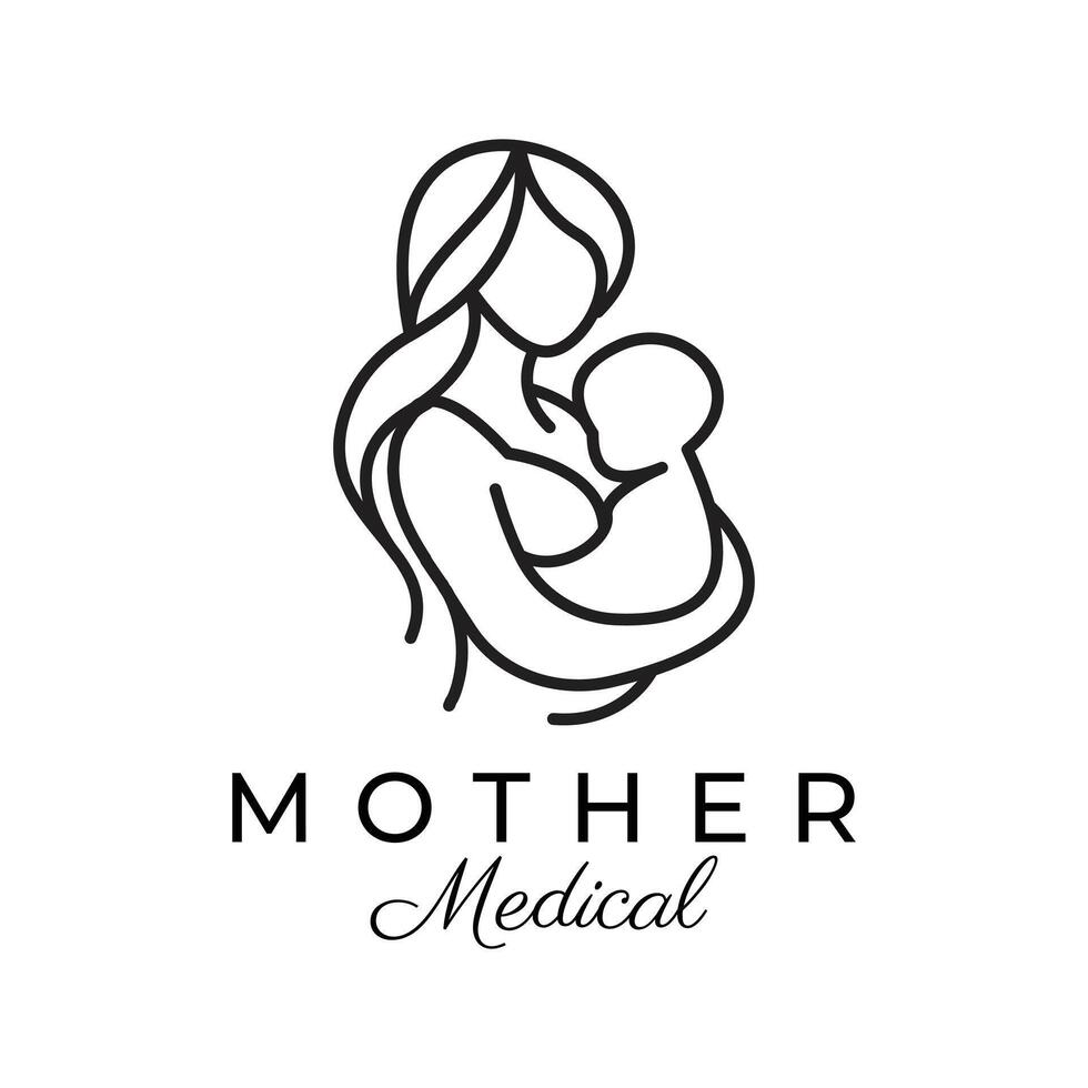 Elegant Minimalist Mother and Baby logo design, perfect for branding clinics, medical services, maternal health, pregnancy, and childcare vector