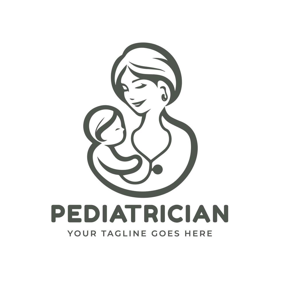 Pediatrician Logo Design with Mother and Baby Icon vector