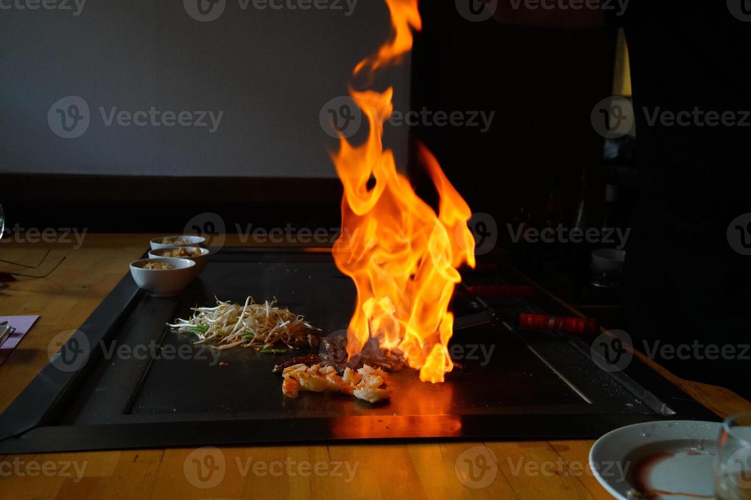 Traditional Japanese. Teppan show. cuisine peoples of world concept photo