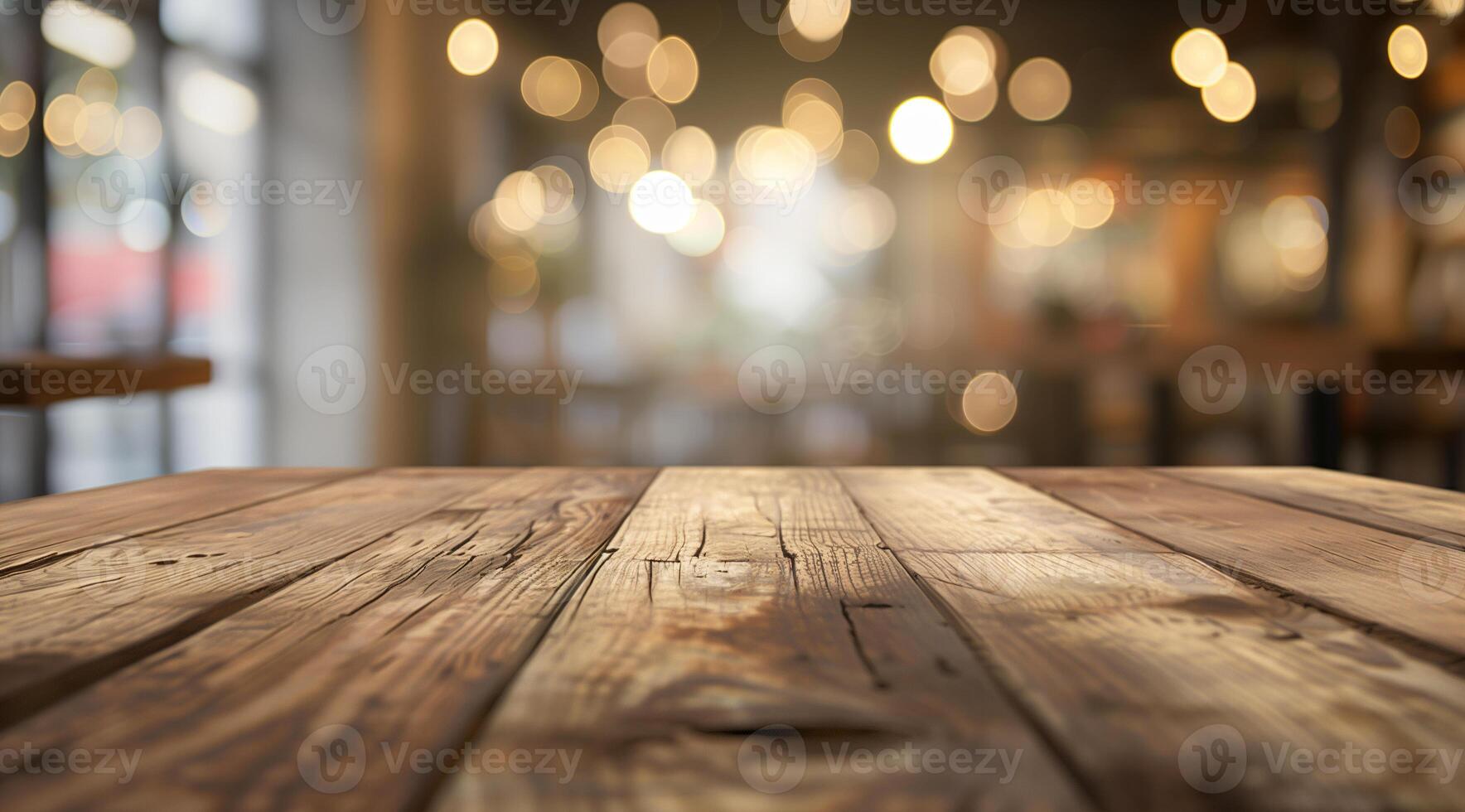Empty wooden table top with blurred background for product display presentation photo