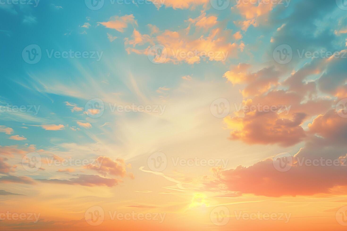 Sky with a beautiful sunset, a blue and orange sky with soft clouds, a sky background photo
