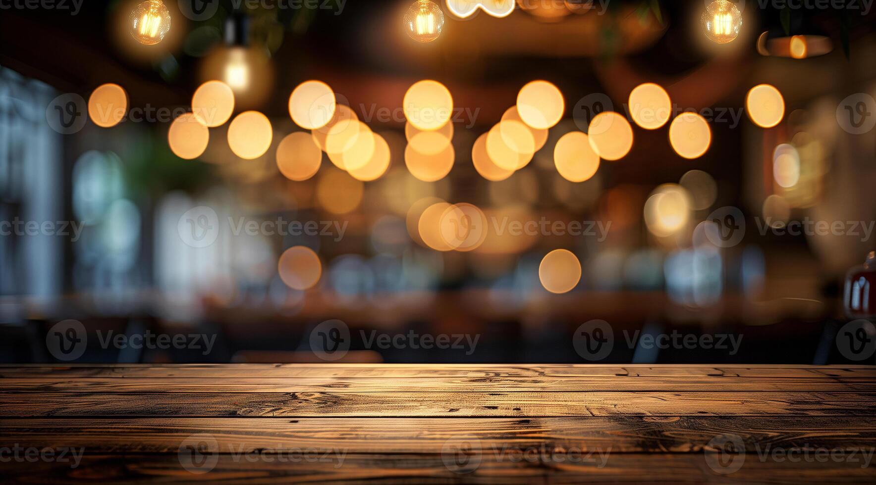 Empty wooden table top with blurred background for product display presentation photo