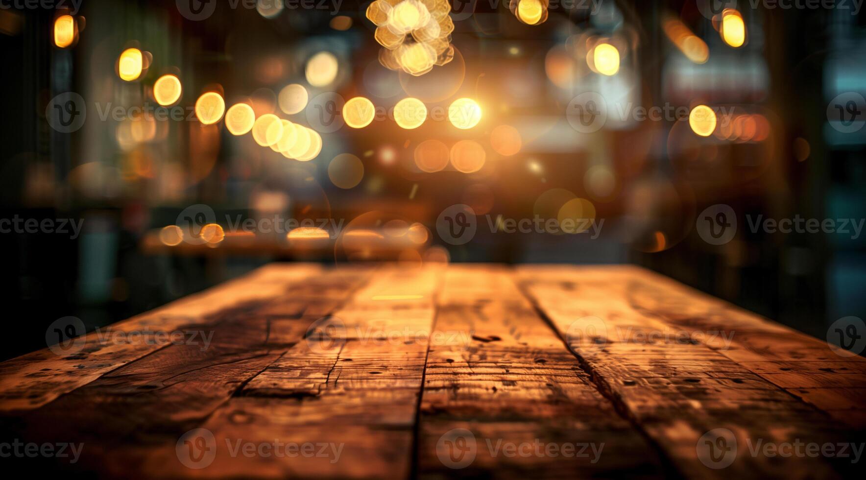 Empty wooden table top with blurred background for product display presentation photo