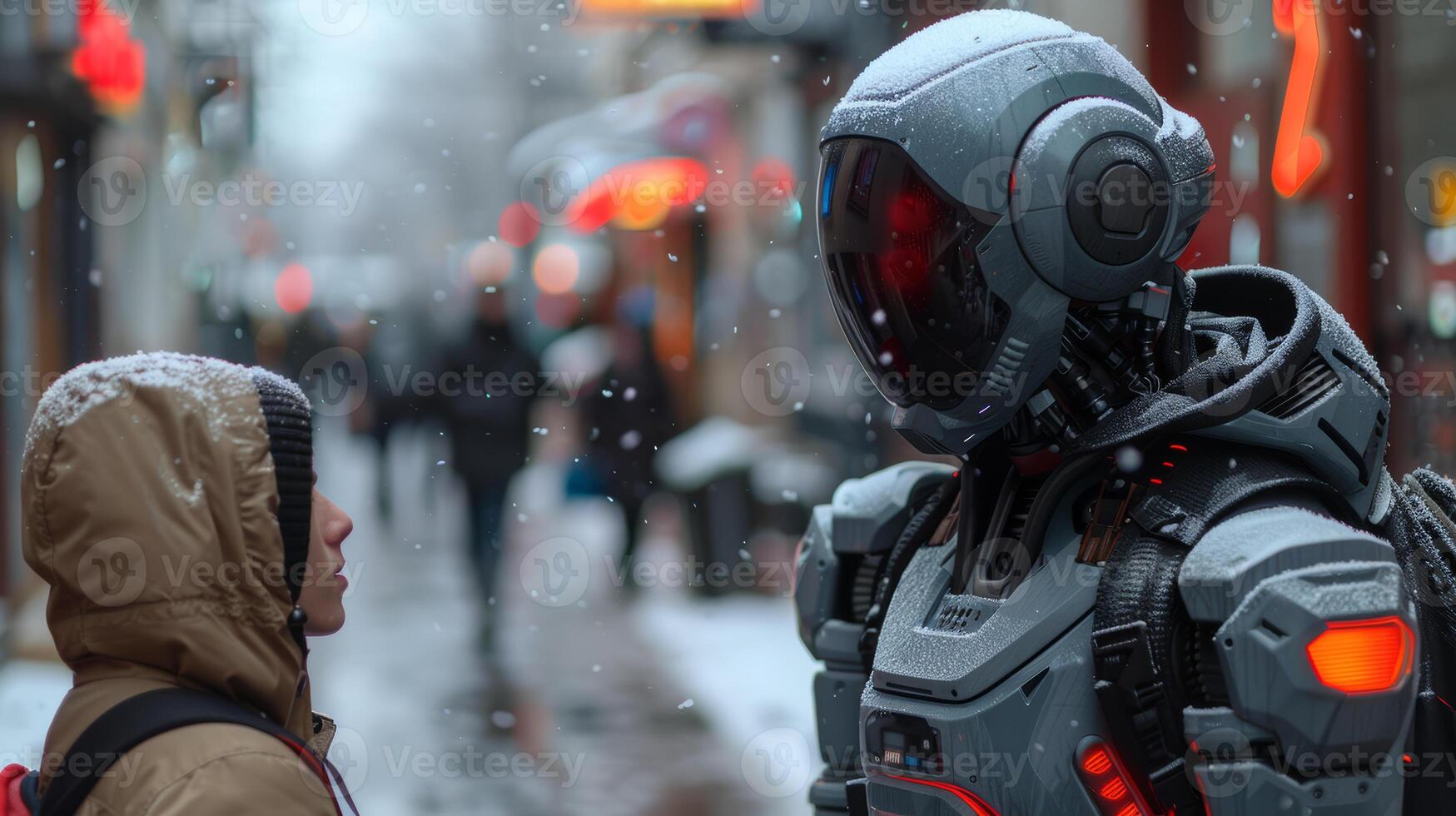 futuristic robot with glowing red eyes photo