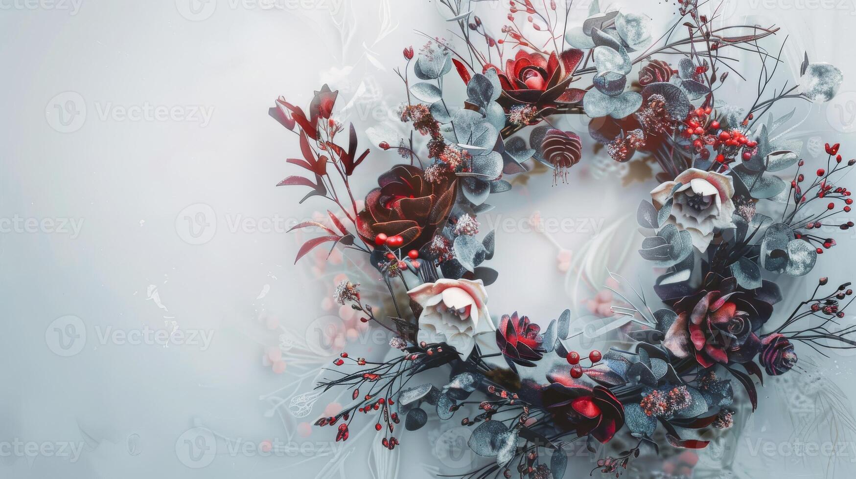 Artistic rendition of a floral wreath with a white backdrop, adding elegance to any project photo