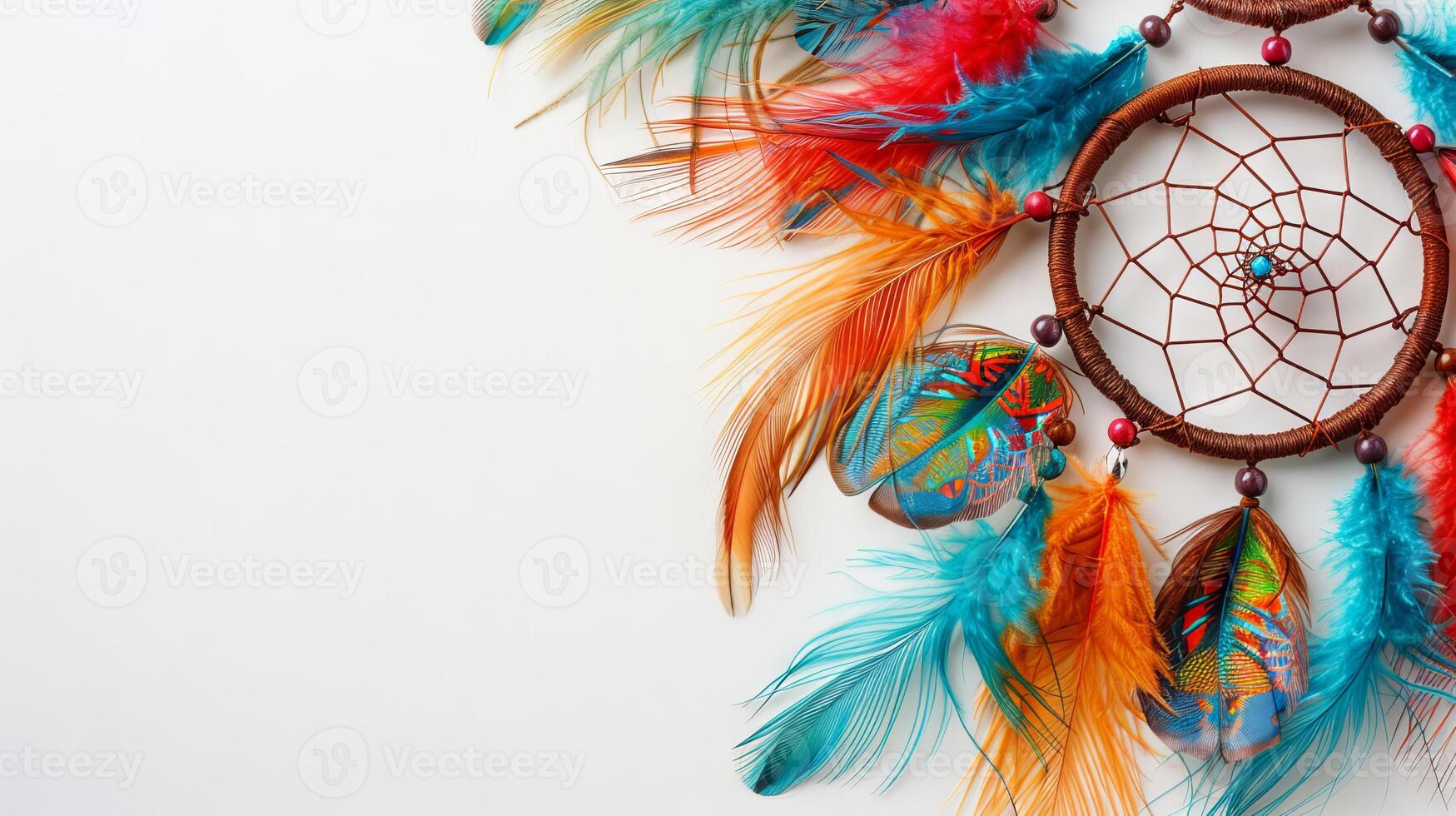 Boho-inspired dreamcatchers with intricate details and vibrant feathers capture the essence of bohemian style on white photo