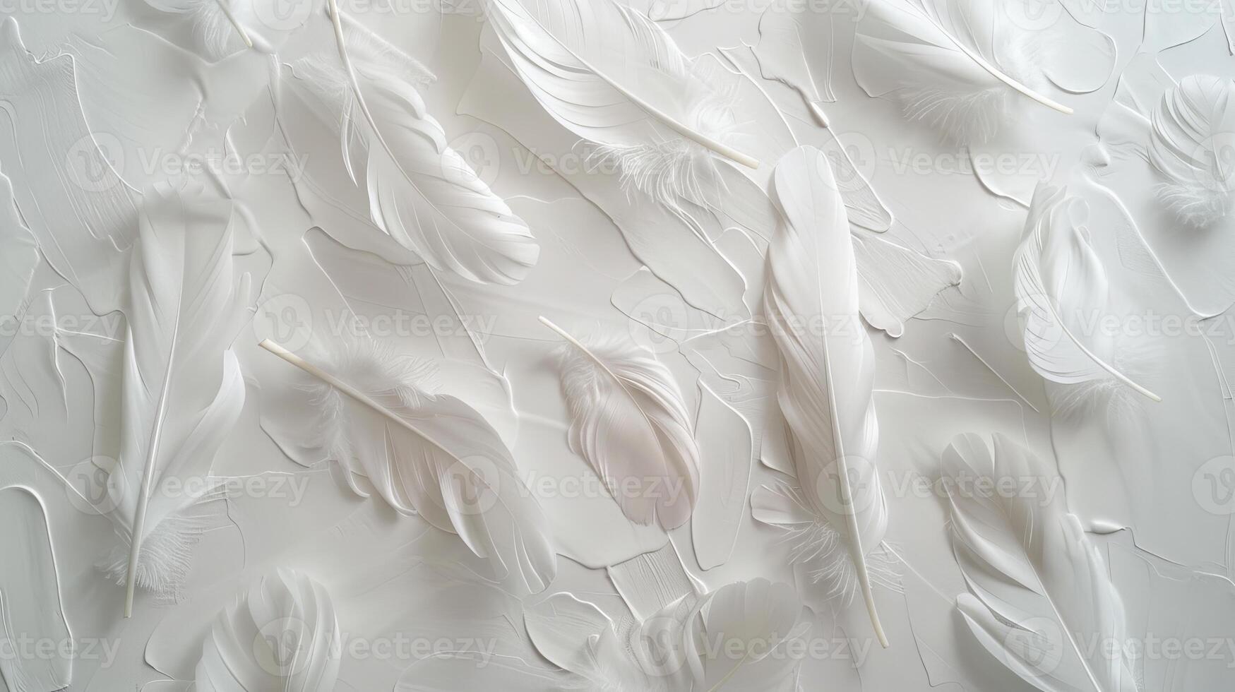 Delicate bohemian feathers arranged in a harmonious composition on a clean white canvas photo