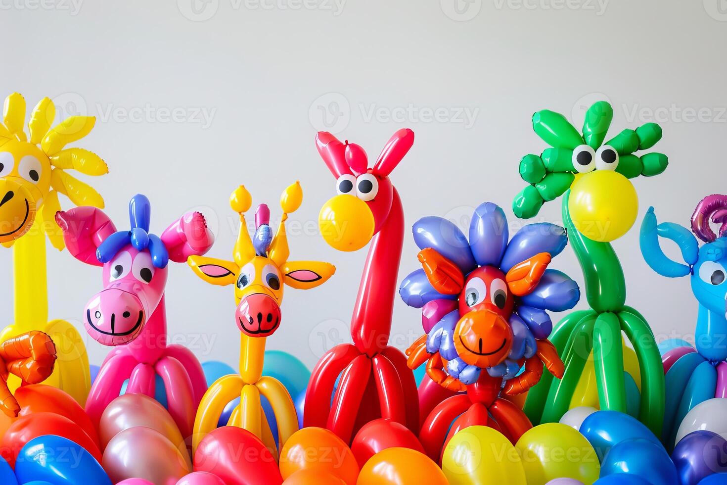 Balloon animals arranged in a colorful display, perfect for children's parties and entertainment photo