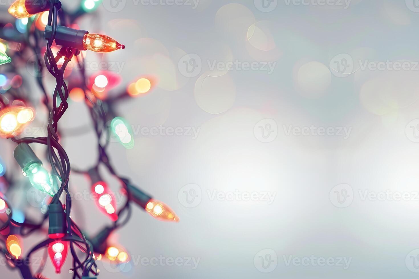 Festive Christmas lights against a soft transparent white backdrop, adding sparkle to designs photo