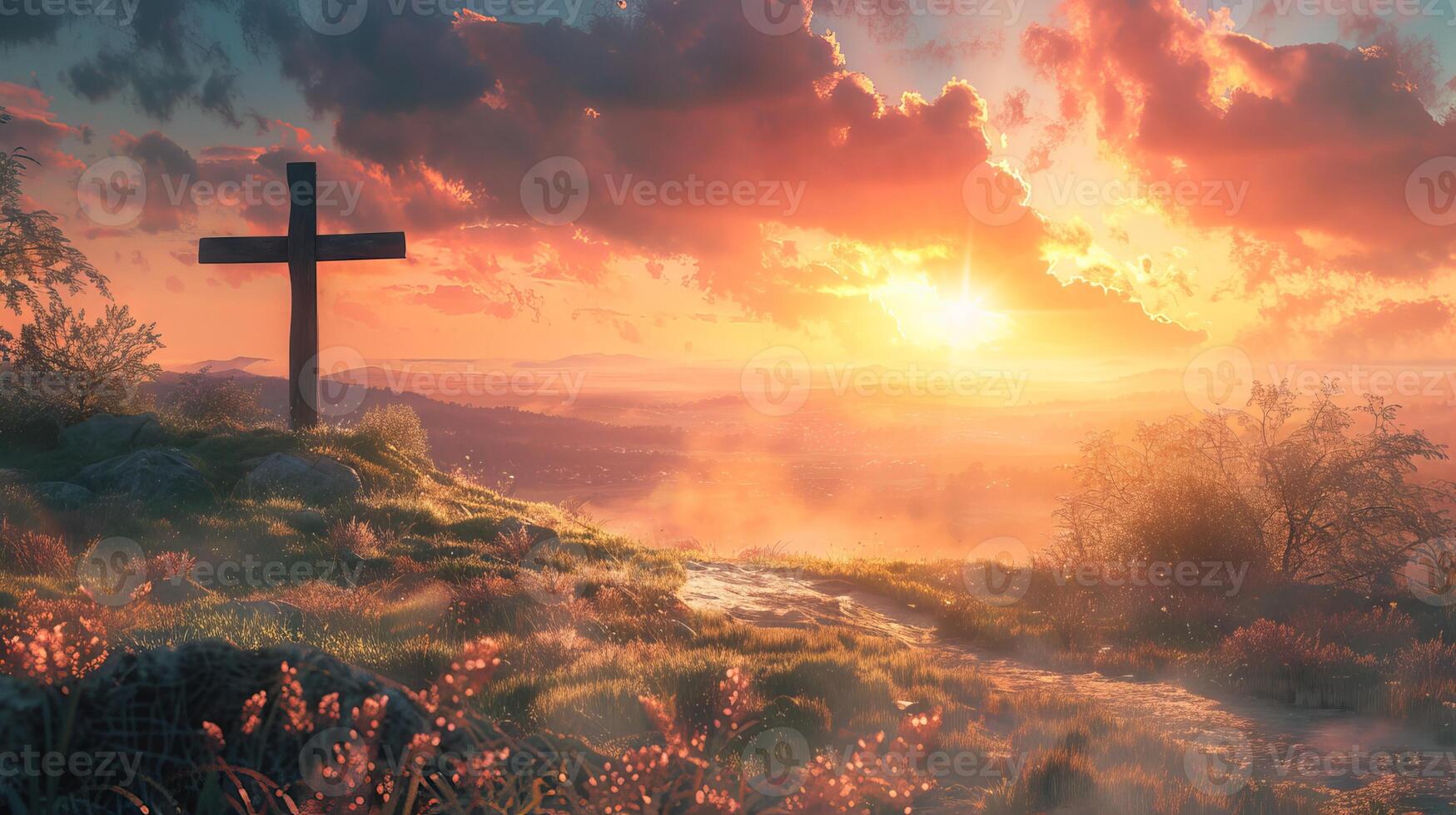 Ample space for words next to an image of a Christian sunrise service photo