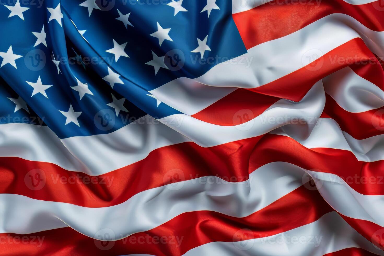 Close-up of the folds in a waving American flag photo