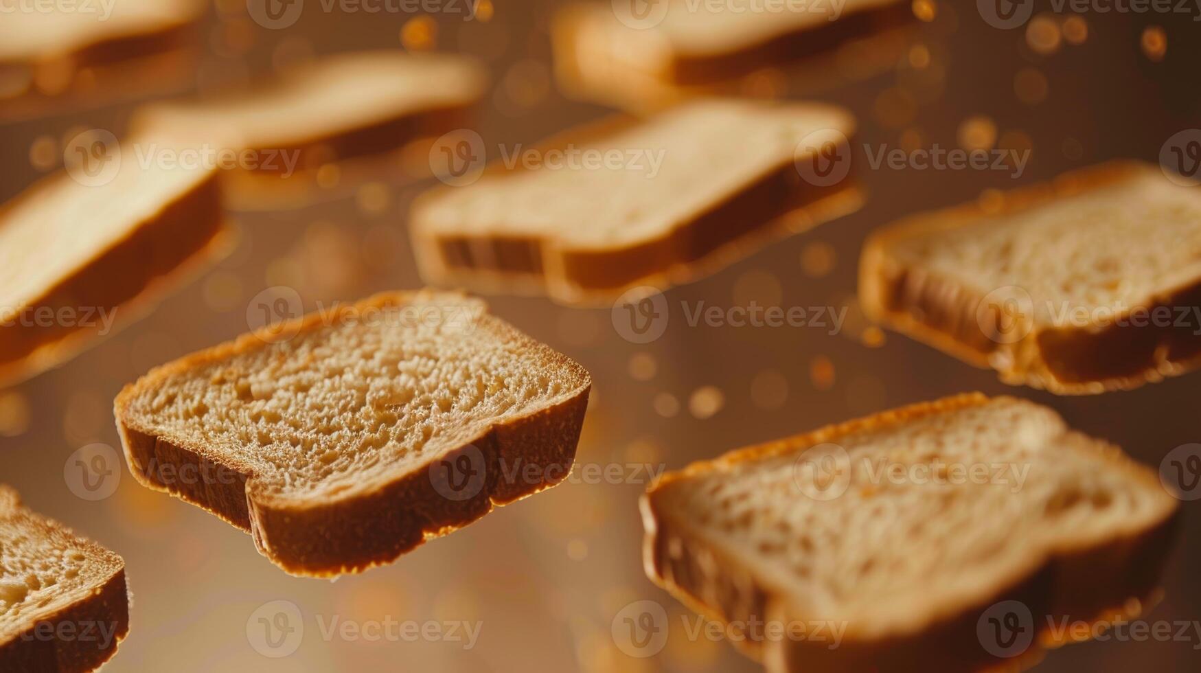 Intriguing silhouette of floating slices of bread with spreads photo