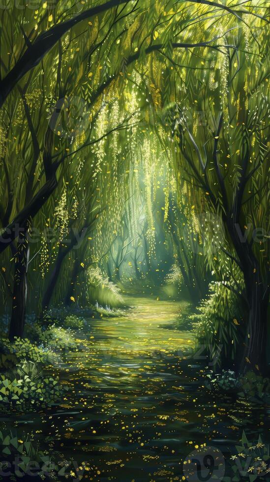 Vibrant willow forests alive with the hum of bees photo