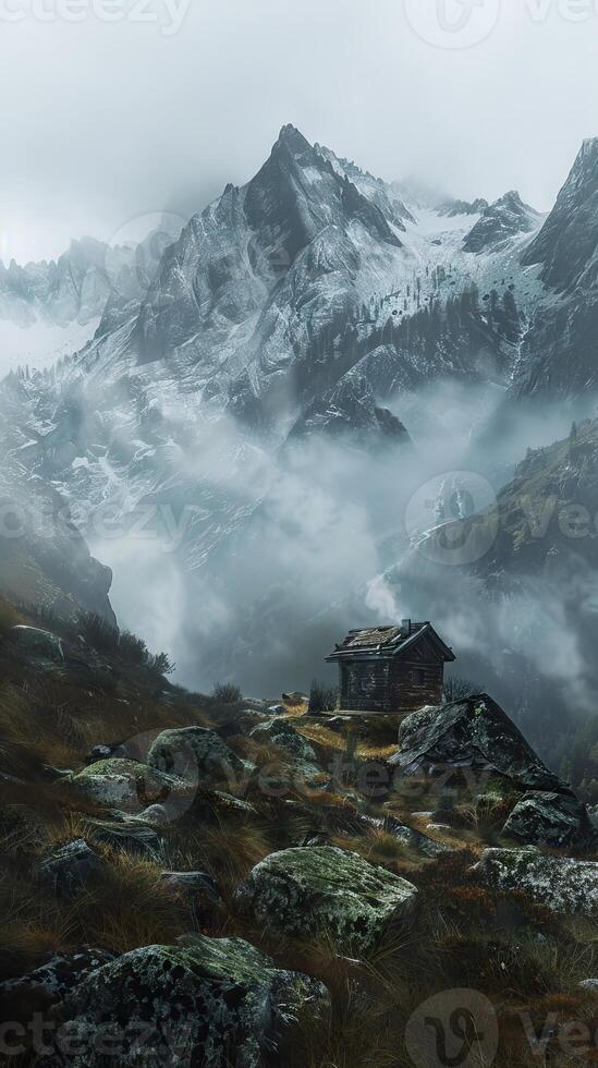 Remote mountain shelters providing respite from the elements photo
