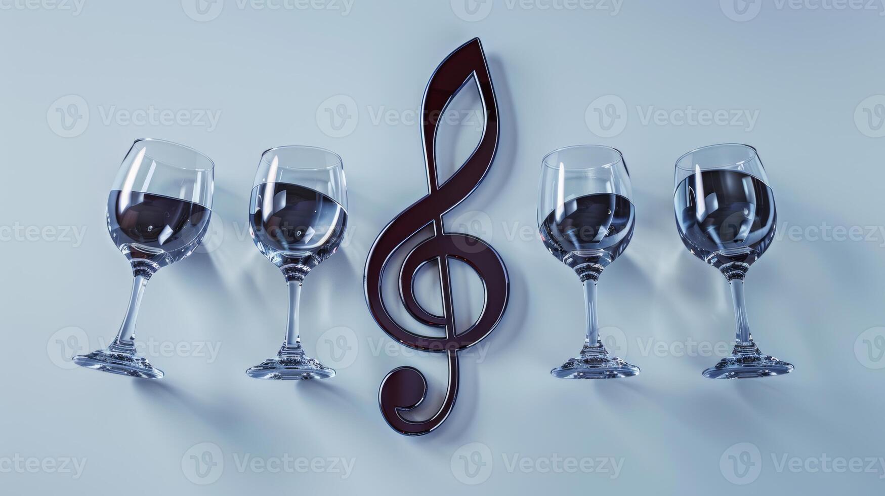 Conceptual representation of spinning wine glasses forming a musical note, symbolizing harmony photo