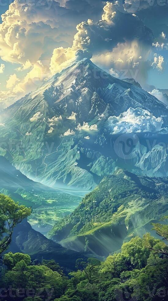 Majestic volcanoes looming on the horizon photo