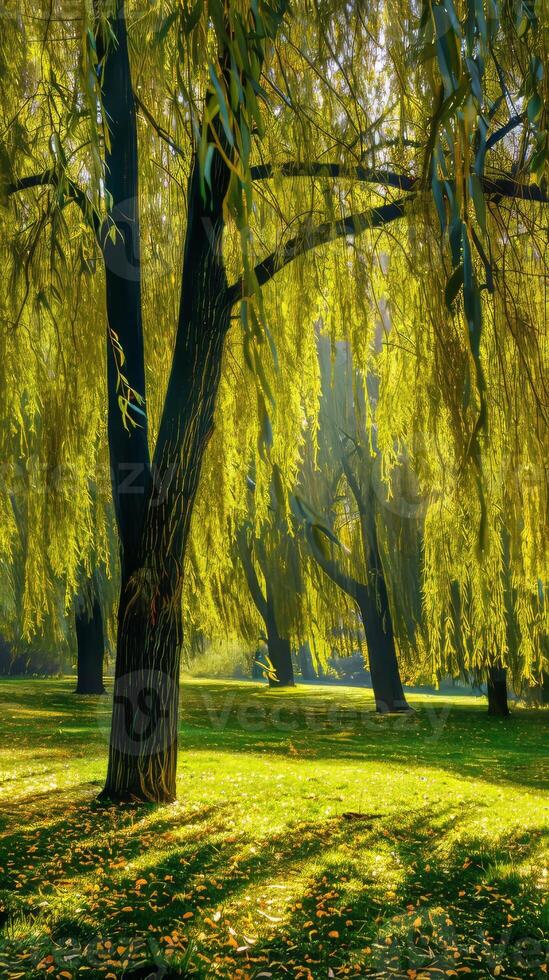 Majestic willow forests alive with the sound of rustling leaves photo