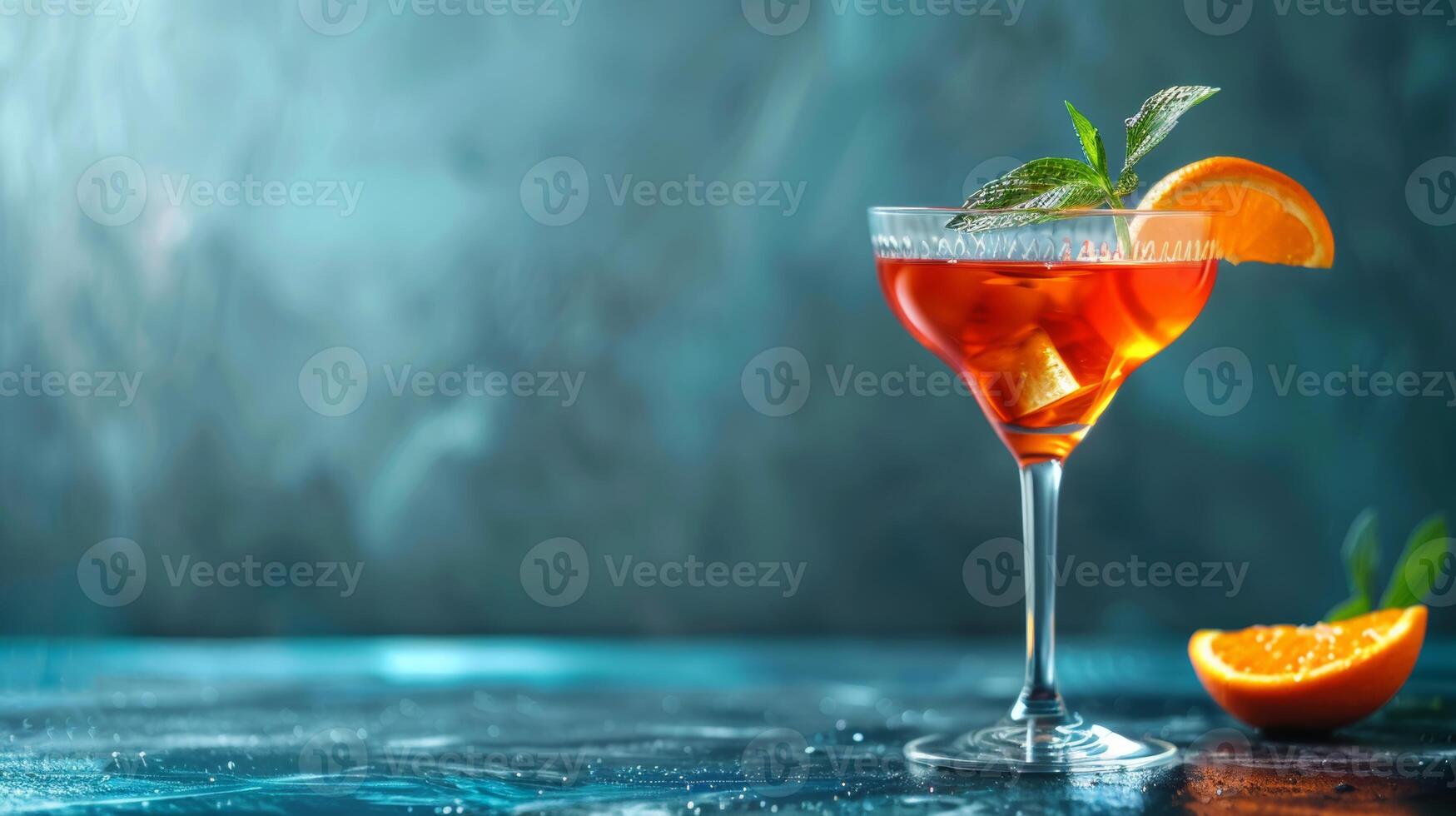 Glass of cocktail spinning with empty space for text overlay photo